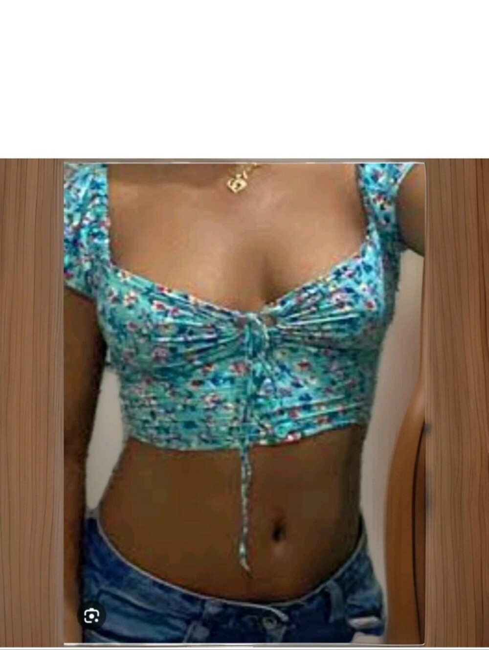 Aeropostale Floral Crop Top Teal Size Small Elastic Sleeves Smocked Back Tie NWT